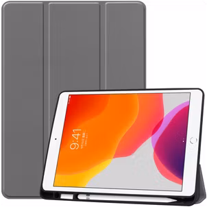 Mobigear Tri-Fold Gel iPad 7 (2019) Hülle TPU,Kunstleder Klapphülle + Stifthalter - Grau