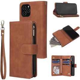 Mobigear Zipper iPhone 12 Hülle Klapphülle Geldbörse - Braun