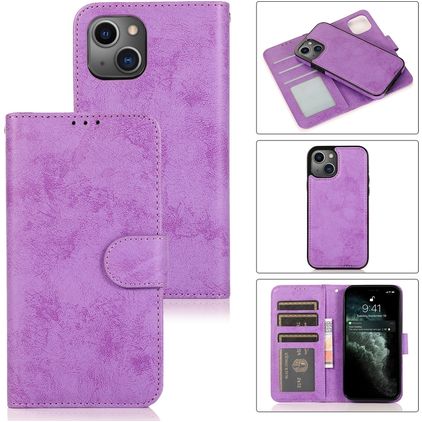 Mobigear Wallet iPhone 15 Hülle Abnehmbare 2in1 Klapphülle Geldbörse - Lila