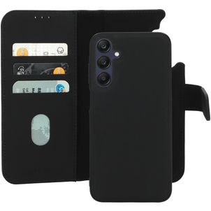 Mobiparts Samsung Galaxy A25 Hülle Echtes Leder Abnehmbare 2in1 Klapphülle Geldbörse - Schwarz
