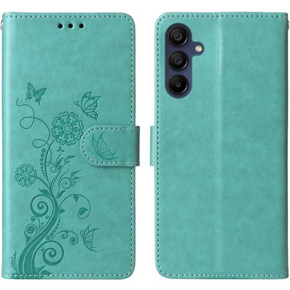 Mobigear Flowers Samsung Galaxy A17 Hülle Klapphülle Geldbörse - Grün