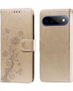 Mobigear Flowers Google Pixel 11 Pro XL Hülle Klapphülle Geldbörse - Gold