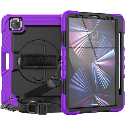 Mobigear SureGrip Xtreme iPad Air 11 Zoll (2026) Hülle Kunststoff,Silikon Backcover + Stifthalter + Schulterträger + Ständer - Lila