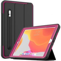 Mobigear Tri-Fold Folio iPad 7 (2019) Hülle Kunststoff,TPU Klapphülle + Stifthalter - Schwarz / Magenta