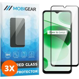 Mobigear Premium Realme C35 Panzerglas Displayschutz - Hüllenfreundlich - Schwarz (3er Pack)