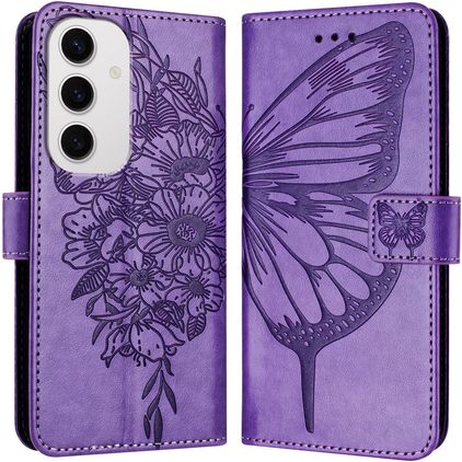 Mobigear Butterfly Samsung Galaxy S24 FE Hülle Klapphülle Geldbörse - Lila