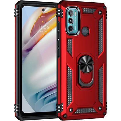 Mobigear Armor Ring Motorola Moto G60 Hülle Hardcase Backcover Stoßfest mit Ringhalter - Rot