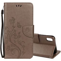Mobigear Flowers iPhone XR Hülle Klapphülle Geldbörse - Grau