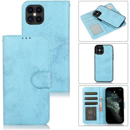Mobigear Wallet iPhone 12 Hülle Abnehmbare 2in1 Klapphülle Geldbörse - Babyblau