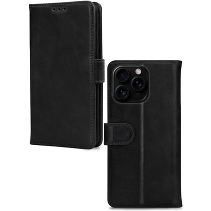 Mobilize Wallet iPhone 16 Pro Max Hülle Echtes Leder Klapphülle Geldbörse - Schwarz