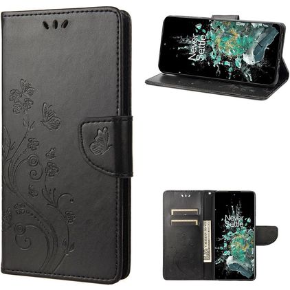 Mobigear Butterfly OnePlus 10T Hülle Klapphülle Geldbörse - Schwarz