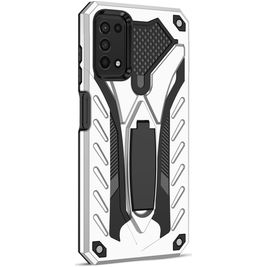 Mobigear Armor Stand Samsung Galaxy A03s Hülle Hardcase Backcover Stoßfest mit Ständer - Silber