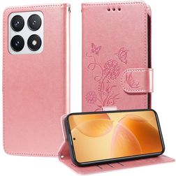 Mobigear Flowers Xiaomi 14T Pro Hülle Klapphülle Geldbörse - Roségold