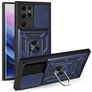 Mobigear Armor Ring Cam Slide Samsung Galaxy S22 Ultra Hülle Hardcase Backcover Stoßfest mit Ringhalter - Blau