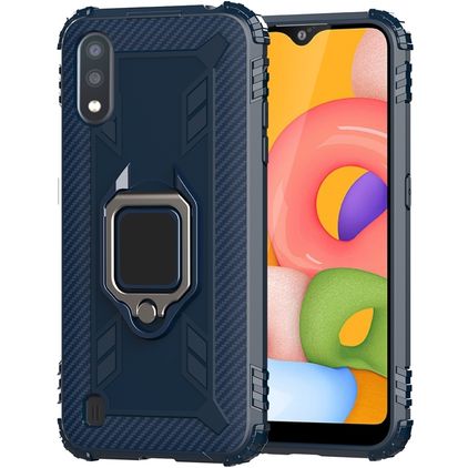 Mobigear Armor Ring Samsung Galaxy A01 Hülle Flexibles TPU Backcover Stoßfest mit Ringhalter - Blau