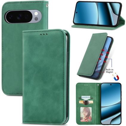Mobigear Retro Slim Google Pixel 10 Pro XL Hülle Klapphülle Geldbörse - Grün