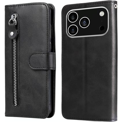 Mobigear Zipper iPhone 17 Pro Hülle Klapphülle Geldbörse - Schwarz