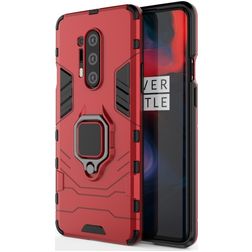 Mobigear Armor Ring OnePlus 8 Pro Hülle Hardcase Backcover Stoßfest mit Ringhalter - Rot