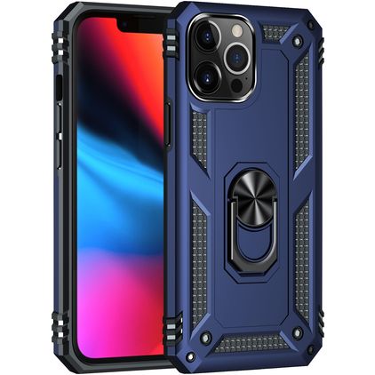 Mobigear Armor Ring iPhone 13 Pro Hülle Hardcase Backcover Stoßfest mit Ringhalter - Blau
