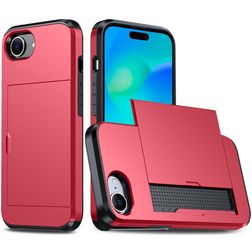 Mobigear Card iPhone 16e Hülle Hardcase Backcover Stoßfest mit Kartenhalter - Rot