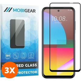 Mobigear Premium HTC Desire 21 Pro Panzerglas Gehärtetes Glas Displayschutz - Hüllenfreundlich - Schwarz (3er Pack)