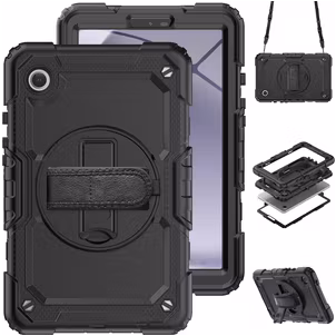 Mobigear SureGrip Xtreme Samsung Galaxy Tab A9 (2023) Hülle Kunststoff,Silikon Backcover + Schulterträger + Ständer - Schwarz