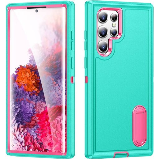 Mobigear Rugged Stand Samsung Galaxy S23 Ultra Hülle Hardcase Backcover Stoßfest mit Ständer - Türkis