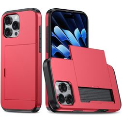 Mobigear Card iPhone 16 Pro Hülle Hardcase Backcover Stoßfest mit Kartenhalter - Rot