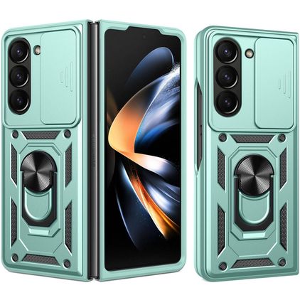 Mobigear Armor Ring Cam Slide Samsung Galaxy Z Fold 7 Hardcase Backcover Shockproof mit Ringhalter und Kamera-Slider - Grün