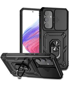 Mobigear Armor Ring Cam Slide Samsung Galaxy A54 Hülle Hardcase Backcover Stoßfest mit Ringhalter und Kamera Slider - Schwarz
