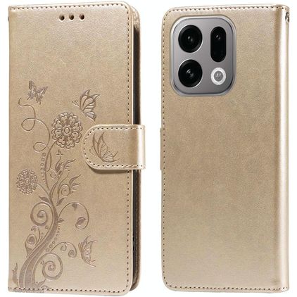 Mobigear Flowers OPPO Find X9 Hülle Klapphülle Geldbörse - Gold