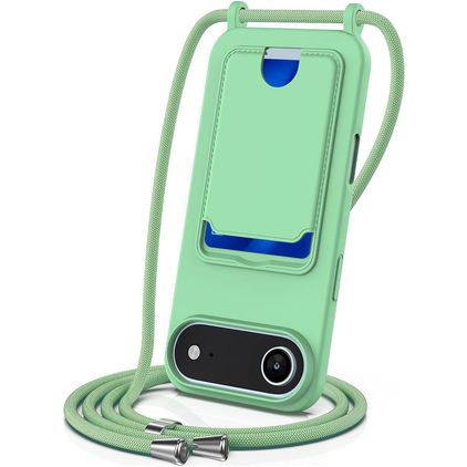 Mobigear Lanyard Card iPhone Air Silikon Handykette mit Kartenfach - Grün