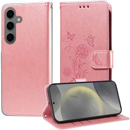Mobigear Flowers Samsung Galaxy S25 Hülle Klapphülle Geldbörse - Roségold