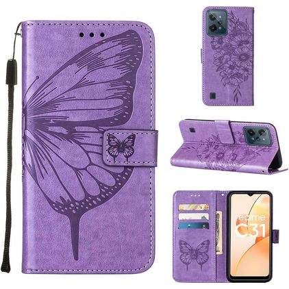 Mobigear Butterfly Realme C31 Klapphülle Portemonnaie - Lila