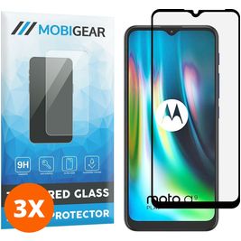 Mobigear Premium Motorola Moto G9 Play Panzerglas Gehärtetes Glas Displayschutz - Hüllenfreundlich - Schwarz (3er Pack)