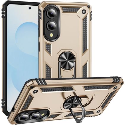 Mobigear Armor Ring Samsung Galaxy S25 Edge Hülle Hardcase Backcover Stoßfest mit Ringhalter - Gold