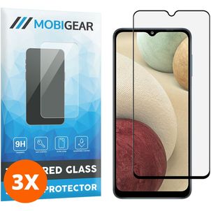 Mobigear Premium Samsung Galaxy A12 Panzerglas Gehärtetes Glas Displayschutz - Hüllenfreundlich - Schwarz (3er Pack)