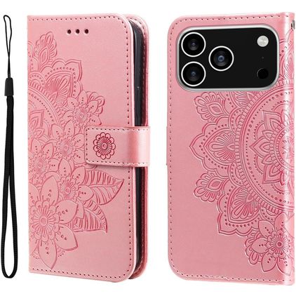 Mobigear Flowers iPhone 17 Pro Hülle Klapphülle Geldbörse - Roségold