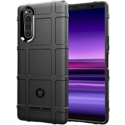 Mobigear Rugged Shield Sony Xperia 5 Hülle Flexibles TPU Backcover Stoßfest - Schwarz