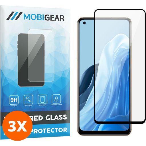Mobigear Premium OPPO Reno 7 4G Panzerglas Gehärtetes Glas Displayschutz - Hüllenfreundlich - Schwarz (3er Pack)
