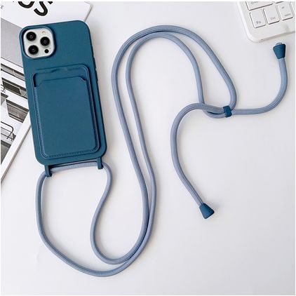 Mobigear Lanyard Card iPhone 15 Pro Max Silikon Handykette mit Kartenhalter - Dunkelblau