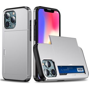 Mobigear Card iPhone 13 Pro Hülle Hardcase Backcover Stoßfest mit Kartenhalter - Silber