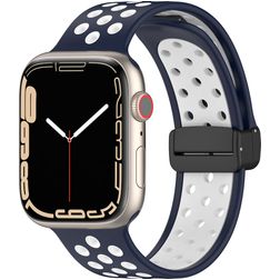 Mobigear Sport Plus Mag Silikon Apple Watch Armband Magnetverschluss - 42/41/40/38 mm - Weiß / Marineblau