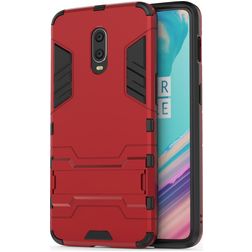 Mobigear Armor Stand OnePlus 6T Hülle Hardcase Backcover Stoßfest mit Ständer - Rot