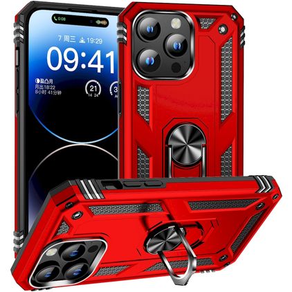 Mobigear Armor Ring iPhone 15 Pro Hülle Hardcase Backcover Stoßfest mit Ringhalter - Rot