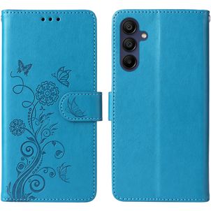 Mobigear Flowers Samsung Galaxy A17 Hülle Klapphülle Geldbörse - Blau