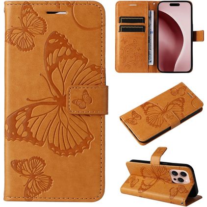 Mobigear Butterfly iPhone 16 Pro Klapphülle Portemonnaie - Cognac