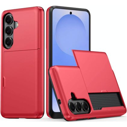 Mobigear Card Samsung Galaxy S26 Plus Hülle Hardcase Backcover Stoßfest mit Kartenhalter - Rot