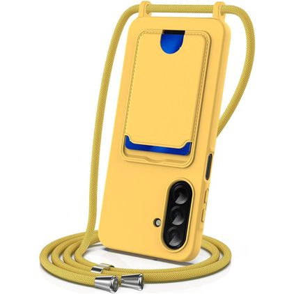 Mobigear Lanyard Card Samsung Galaxy A37 Silikon Handykette mit Kartenhalter - Gelb