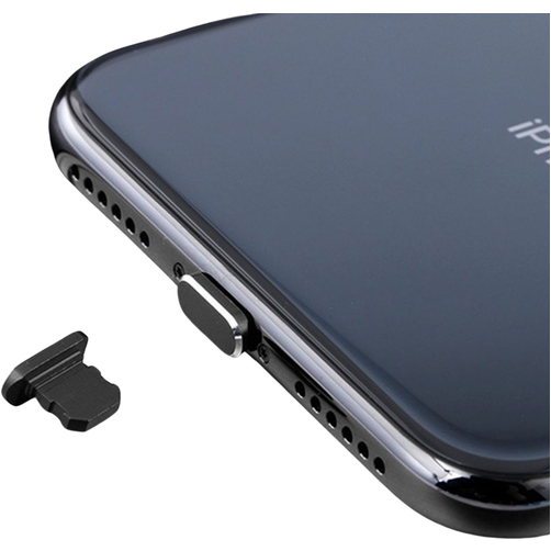 Mobigear Essentials Aluminium Anti-Staub-Stopfen - Apple Lightning - Schwarz (2er Pack)